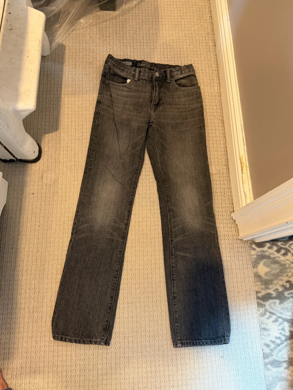 Black Faded Straight-Leg Adjustable Boys Jeans-GAP Kids